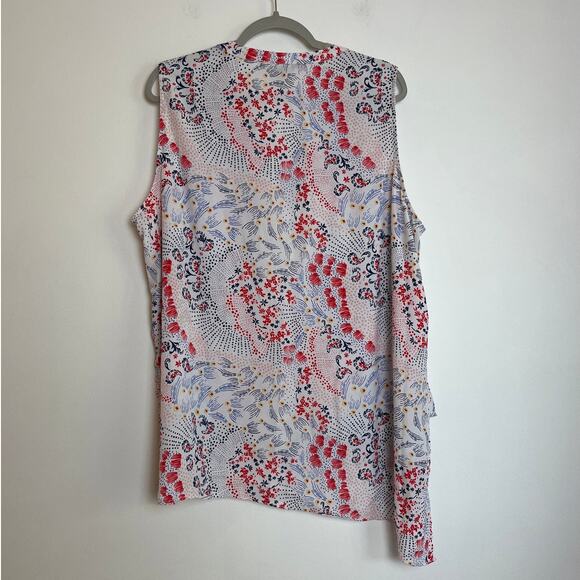 Zac & Rachel Woman Asymmetrical Hem Multicolor Floral Blouse Size 2X Sleeveless - Picture 2 of 7